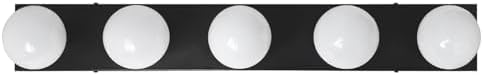 Design House Vanity Lights, 5 Linear Lights, Dimmable, Horizontal or Vertical Use, Uses (5) 60W Bulbs, for Bathroom/Makeup Vanity, Matte Black, 30.0 in. W x 2.0 in. H x 4.3 in. D, 588582-BLK