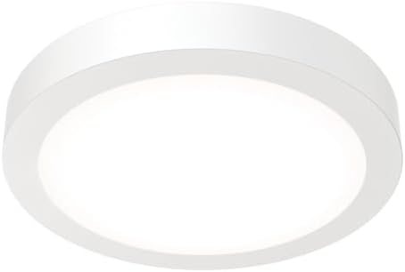 Juno Slim Basics 6 Inch LED Ceiling Light, Low Profile Surface Mount Downlight for Shower or Closet Lighting, 3000K/4000K/5000K Selectable White Light, Edged Trim, Wet Rated, Matte White, 6 Pack