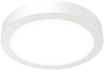 Juno Slim Basics 6 Inch LED Ceiling Light, Low Profile Surface Mount Downlight for Shower or Closet Lighting, 3000K/4000K/5000K Selectable White Light, Edged Trim, Wet Rated, Matte White, 6 Pack