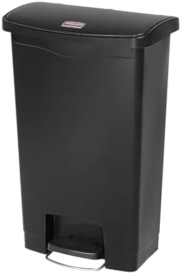 Rubbermaid Commercial Products Streamline Slim Step-On Plastic Trash Garbage Can, 13 Gallon, Black, Wastebasket with lid for Home/Kitchen/Hospital/Healthcare Facility