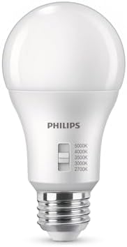 PHILIPS LED 75W A19 Light Bulbs 4-Pack Selectable White Multi-CCT 1100 Lumen (11W = 75W) Dimmable Frosted Flicker-Free Light Bulbs