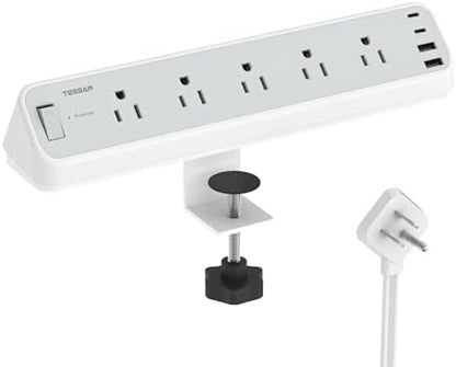 TESSAN Desk Clamp Power Strip 10 Ft with 2100J Surge Protector, Gray