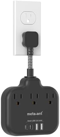 Short Extension Cord 3 Inch, Flat Plug Small Power Strip with 3 AC & 4 USB(1 USB-C), 1875W/15A, Multi Plug Outlet Extender, Non-Surge Protection for Cruise Travel Dorm Kitchen, Black