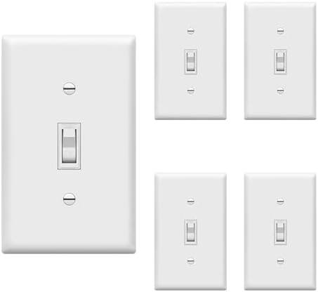 ENERLITES 5 Pack Toggle Light Switch with Wall Plate, Single Pole, White