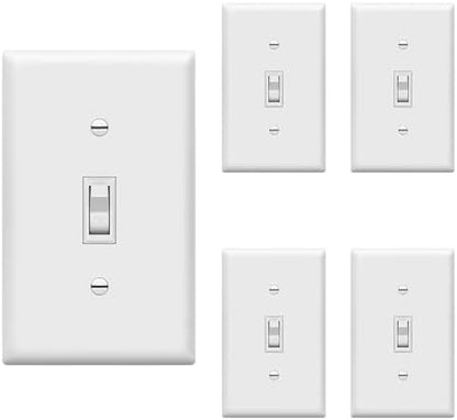 ENERLITES 5 Pack Toggle Light Switch with Wall Plate, Single Pole, White