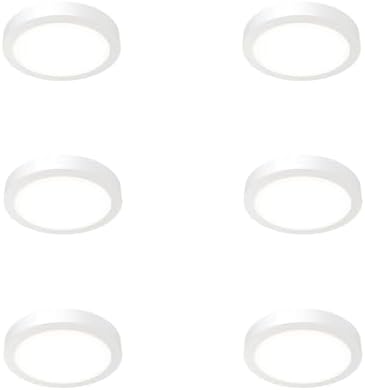 Juno Slim Basics 6 Inch LED Ceiling Light, Low Profile Surface Mount Downlight for Shower or Closet Lighting, 3000K/4000K/5000K Selectable White Light, Edged Trim, Wet Rated, Matte White, 6 Pack