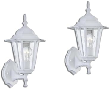 WISBEAM 2 Pack Outdoor Wall Light, White Wall Sconce for House Porch Lighting Fixture, E26 Base 60W Max, Metal Housing Plus Glass, Wet Location Rated, ETL Qualified, Bulbs not Included