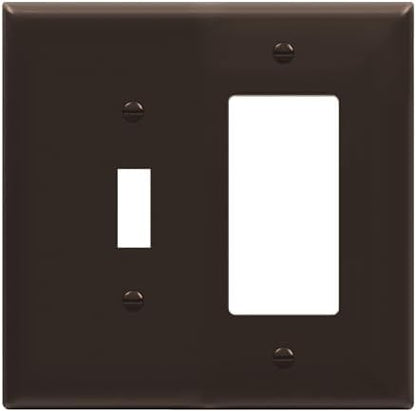 ENERLITES Combination Toggle Light Switch/Decorator Light Switch Plate, Double Switch Wall Plate, Mid-Size 2-Gang 4.88" x 4.92", Polycarbonate Thermoplastic, 881131M-BR, Brown