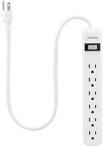 Philips Surge Protector Power Strip, 2 Ft Extension Cord