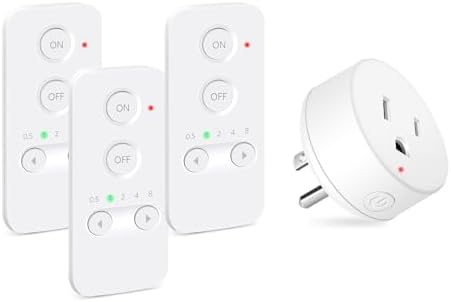 NineLeaf Remote Timer Switch, 500FT Long Range Wireless Plug in Light Switch, Easy Setup Remote Outlet, Programmable On/Off Control for Fans, Lights, Household Appliances,1Remote 3Outlets