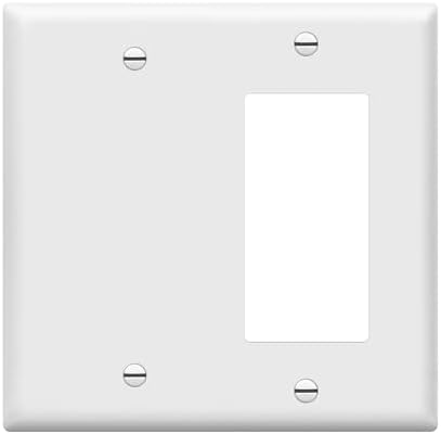 ENERLITES Combination Decorator Rocker/Blank Outlet Wall Plate, Standard Size, 2-Gang 4.50 inch x 4.57 inch Light Switch Cover, Polycarbonate Thermoplastic, UL Listed, 880131-W, White