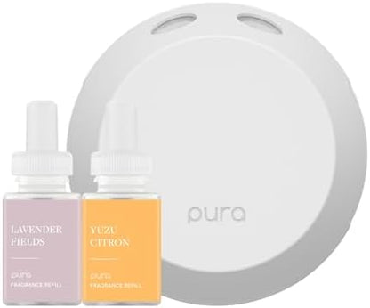 Pura - Smart Home Fragrance Device Starter Set - Pura 4 - Scent Diffuser for Home - Includes Fragrance Aroma Diffuser - Square Box, Lavender Fields and Yuzu Citron Scent Refills