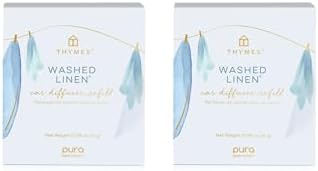 Thymes Pura Car Diffuser Refills – 2 Pack of Vehicle Air Fresheners – Air Freshener Car Accessories for Women & Men – Notes of Cedar Wood, Lavender & White Pepper (Washed Linen, Pack of 2)