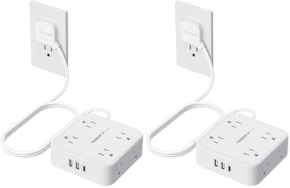 TESSAN Surge Protector Power Strip with 900J Surge Protection, 5 Ft, White (Pack of 2)