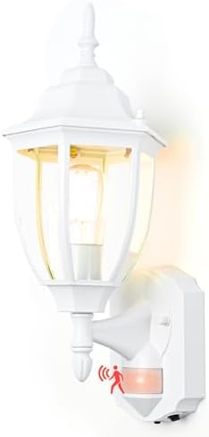 Porch Lights Outdoor Motion Sensor Wall Sconce Anti-Rust Aluminum, Exterior Outdoor Wall Lights Dusk to Dawn Porch Light Fixture Wall Mount for House Outside Patio White