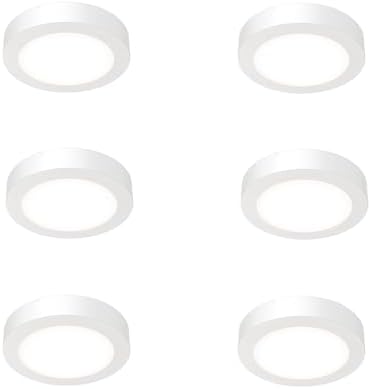 Juno Slim Basics 4 Inch LED Ceiling Light, Low Profile Surface Mount Downlight for Shower or Closet Lighting, 3000K/4000K/5000K Selectable White Light, Edged Trim, Wet Rated, Matte White, 6 Pack