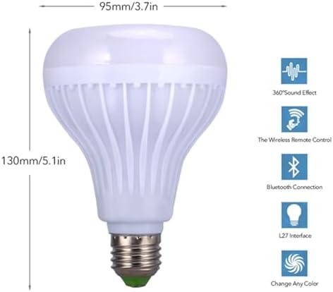Garosa LED Color Changing Light Bulb with Bluetooth Speaker, 12W E27 RGB Smart Bulb Remote Control for Living Room Bedroom Bathroom Closet Decor