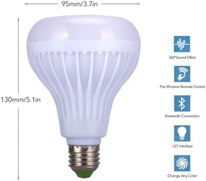 Garosa LED Color Changing Light Bulb with Bluetooth Speaker, 12W E27 RGB Smart Bulb Remote Control for Living Room Bedroom Bathroom Closet Decor