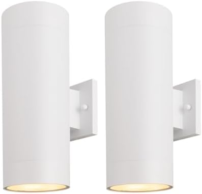 mirrea 14" Modern Outdoor Porch Light in 2 Lights, Matte White, 2 Pack