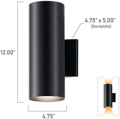 Kichler Cylinders 12" Outdoor Wall Sconce in Black, 2-Light Exterior Wall Light, Cylinder Fixture, (12" H x 5" W), 9244BK (Pack of 2)