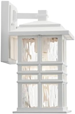 Kichler Beacon Square 12" Outdoor Wall Light in White, 1-Light Exterior Wall Sconce with Clear Hammered Glass, (12" H x 6.5" W), 49829WH