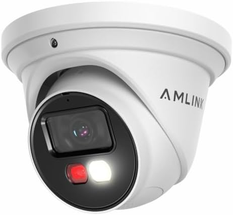 AMLINK 4K POE Camera, 8MP Outdoor Turret Security IP Camera, 100ft Color Nightvision, AI Human/Vehicle Detect, Built-in Mic Speaker, MicroSD Recording (256GB), 105° FOV, 4K@20FPS AL8M-T8198EW