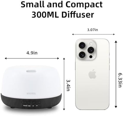 SEEDSEEL 300ML Essential Oil Diffuser with Remote Control, Aromatherapy Diffuser with 7-Color Changing LED Light for Small Rooms, Bedroom, and Home