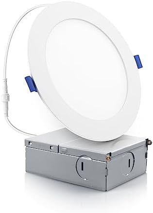 ECOELER 6 Inch Ultra-Thin LED Recessed Lighting with Junction Box, 12W 4000K Cool White, Dimmable Can-Killer Downlight, 1100Lm High Brightness, ETL Listed