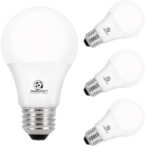Energetic 60W Equivalent, A19 LED Light Bulb, 3000K Warm White, E26 Medium Base, Non-Dimmable LED Light Bulb, 8W 760LM, ETL Listed, 4 Pack