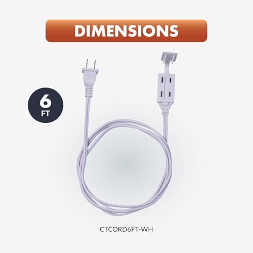 Newhouse Electric 6-Foot 2-Prong Indoor Outlet Extension Cord with Tamper Guard CTCORD6FT-WH, Slim Indoor Extension Cord and Cube Tap for Home Essentials, Apartments, and Home Improvement Projects
