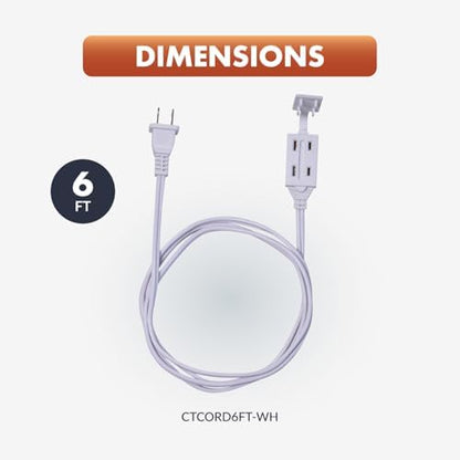 Newhouse Electric 6-Foot 2-Prong Indoor Outlet Extension Cord with Tamper Guard CTCORD6FT-WH, Slim Indoor Extension Cord and Cube Tap for Home Essentials, Apartments, and Home Improvement Projects