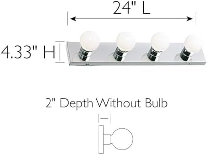 Design House Vanity Lighting, Steel Construction, 4 Vanity Lights, Dimmable, Uses Four 60W Bulbs, Polished Chrome, 24.0 in. W x 4.3 in. H x 2.0 in. D, 500892