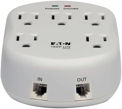 Eaton Tripp Lite SK5TEL-0 Multi-Plug Wall Outlet Extender Surge Protector Plug, 5 Outlets, 1080 Joules, Diagnostic LEDs, Phone (RJ11) Protection, Lifetime Manufacturer's Warranty & $15,000 Insurance