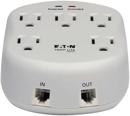 Eaton Tripp Lite SK5TEL-0 Multi-Plug Wall Outlet Extender Surge Protector Plug, 5 Outlets, 1080 Joules, Diagnostic LEDs, Phone (RJ11) Protection, Lifetime Manufacturer's Warranty & $15,000 Insurance