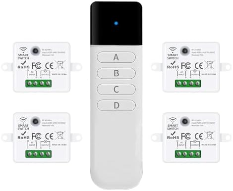 Wireless Light Switch Kit, No Wiring, RF Remote, 1 Switch, 4 Receivers