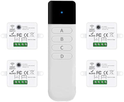 Wireless Light Switch Kit, No Wiring, RF Remote, 1 Switch, 4 Receivers