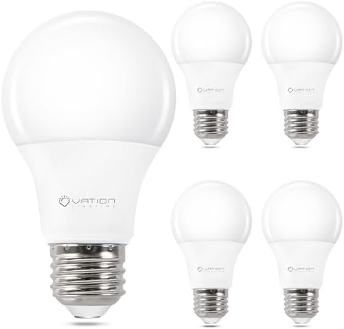 VATION LIGHTING A19 LED Light Bulbs 60W Softwhite 2700K, 8.5Watt Efficient, 60 Watt Equivalent, 800 Lumens, E26 Medium Base, Non-Dimmable, ETL/UL Listed, 4 Pack