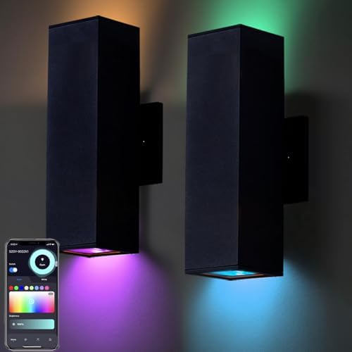 rosykite Smart Outdoor Wall Lights, RGB Color Changing Up Down Sconce 13"
