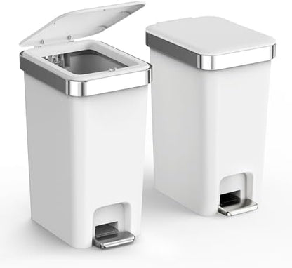 2 Pack Bathroom Trash Can with Lid 2.6 Gallon,Step Pedal Small Basket