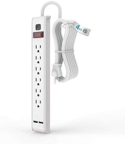 TiFFCOFiO Power Strip Surge Protector with 6 Outlets & 2 USB Ports, 14 AWG