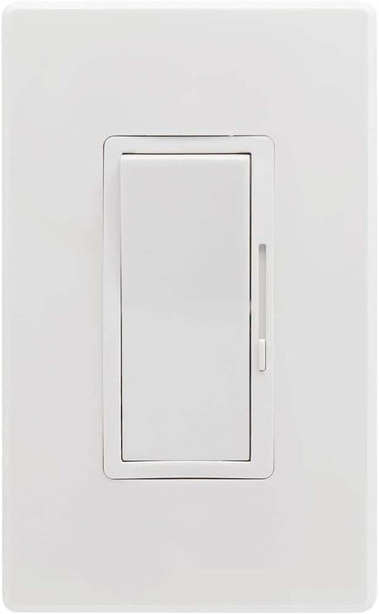 Sunlite LED Wall Rocker Style, Slide Bar Triac Dimmer Switch, Screwless Wall Plates Included, Single Pole or 3-Way Switching, 120 Volts, 200W Max for LED, 600W Max for Incandescent, White, 1 Pack