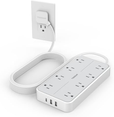 TESSAN Power Strip Surge Protector, 10FT Flat Plug Extension Cord