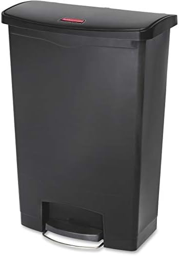 Rubbermaid Commercial Products Streamline Slim Step-On Plastic Trash Garbage Can 24 Gallon Black Hands-Free Garbage Can for Medical Waste in Hospitals/Lab/Emergency/Patient Rooms