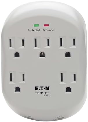 Eaton Tripp Lite SK5TEL-0 Multi-Plug Wall Outlet Extender Surge Protector Plug, 5 Outlets, 1080 Joules, Diagnostic LEDs, Phone (RJ11) Protection, Lifetime Manufacturer's Warranty & $15,000 Insurance