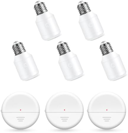 3 Radars+5 Bulb Bases,260Ft,500W Light Bulb Socket Radar Motion Sensor | AUTO & Timer Modes, 260FT RF Range,Programmable E26 E27 Bulb Base, for Stair, Closet, Hallway Lights, Pull String,Garage