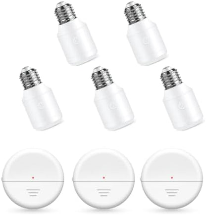 3 Radars+5 Bulb Bases,260Ft,500W Light Bulb Socket Radar Motion Sensor | AUTO & Timer Modes, 260FT RF Range,Programmable E26 E27 Bulb Base, for Stair, Closet, Hallway Lights, Pull String,Garage