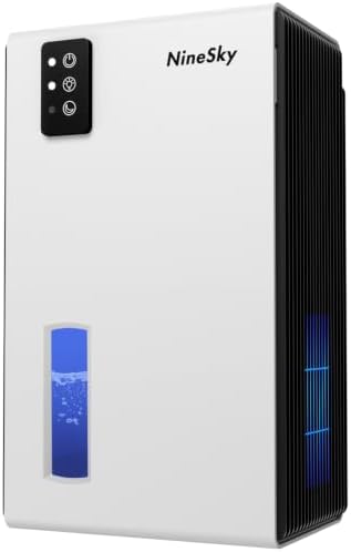 NineSky Dehumidifiers for Home, 1000 Sq.Ft Dehumidifier with 95oz Water Tank, Quiet Dehumidifier for Basement Bathroom Bedroom with 7-Color Ambient Light & Auto Shut Off, White
