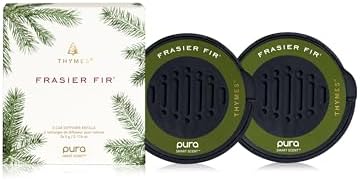 Thymes Pura Car Diffuser Refills – 2 Pack of Vehicle Air Fresheners – Air Freshener Car Accessories for Women & Men – Notes of Siberian Fir, Cedarwood & Sandalwood (Frasier Fir, Pack of 2)