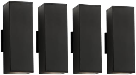 mirrea 14" Modern Outdoor Porch Light in 2 Lights, Matte Black, 4 Pack