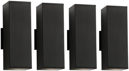 mirrea 14" Modern Outdoor Porch Light in 2 Lights, Matte Black, 4 Pack